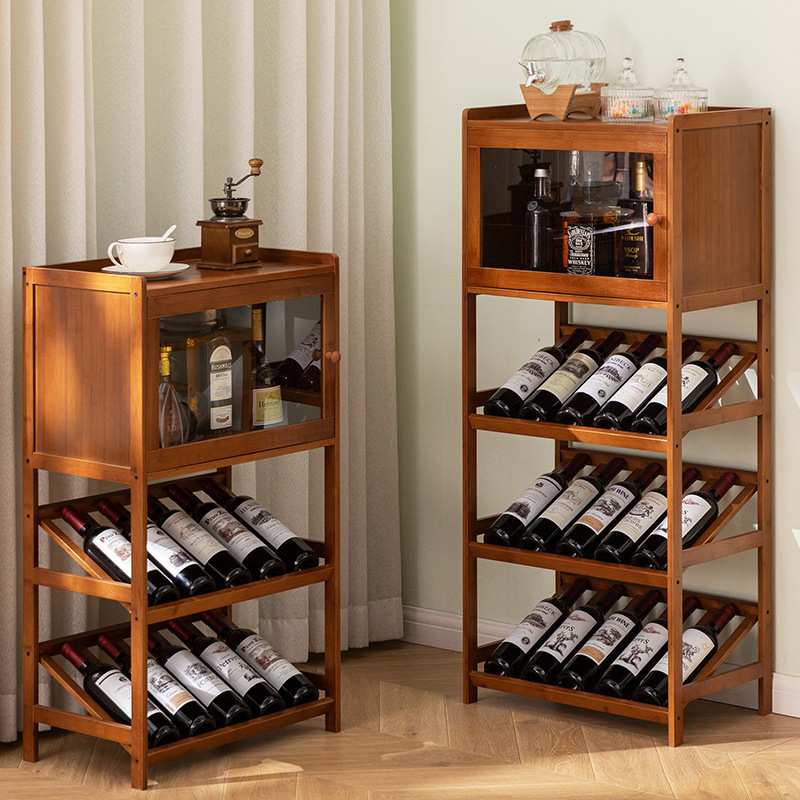 Home Bar Shelves - Massives Bambus-Weinregal, 3/4-stufiger Boden, freistehende Aufbewahrung,