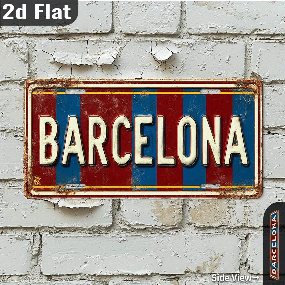 Home Barcelona - 2D Flaches, 1-teiliges Retro Barcelona Holz-Wanddekor-Schild