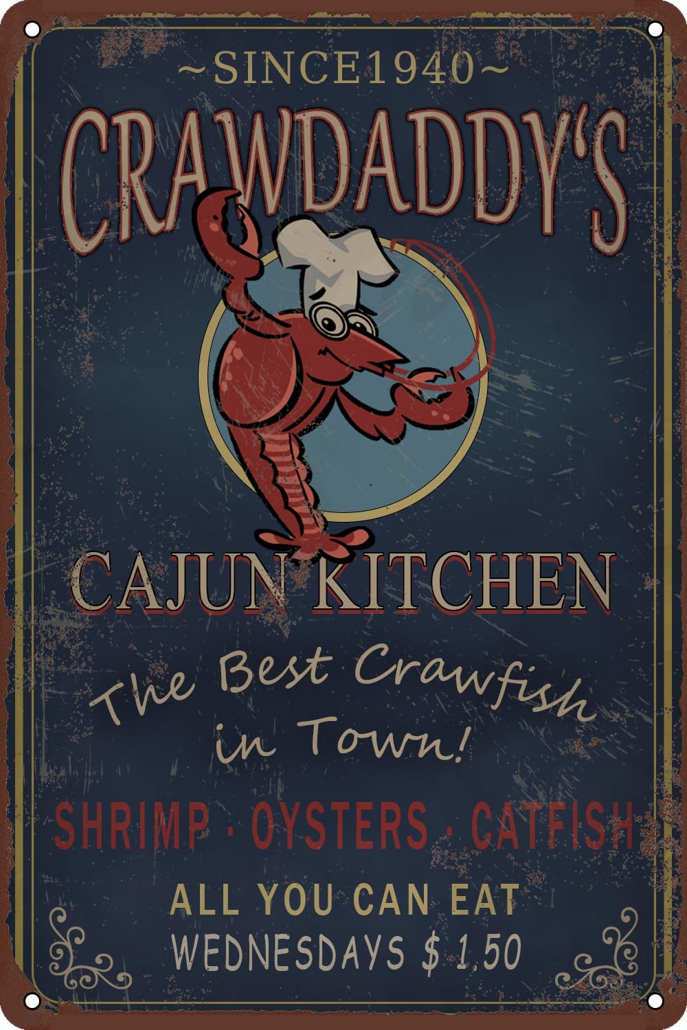 Home Bar And Restaurant - Metall-Blechschild „Beat Crawfish Crawdaddy's Cajun Kitchen“,