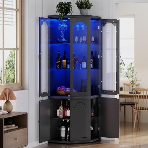 Home Bar Shelves - Eck-Barschrank mit LED-Beleuchtung, hoher moderner Weinschrank