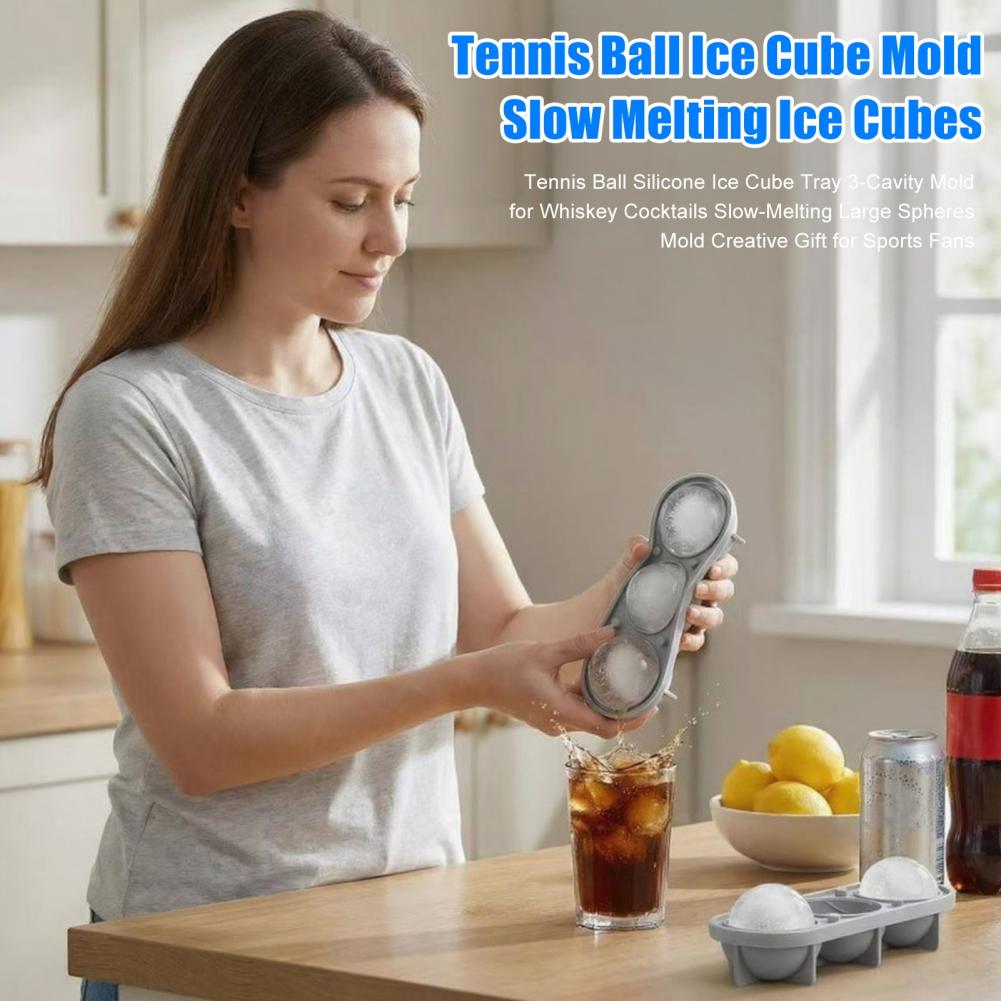 Ice Mold Sphere - Verstärkte Silikon-Eisform Tennisball-Eiswürfelform Tennisball-Silikon-Eiswürfelbehälter 3-fach Whisky-Kugelform