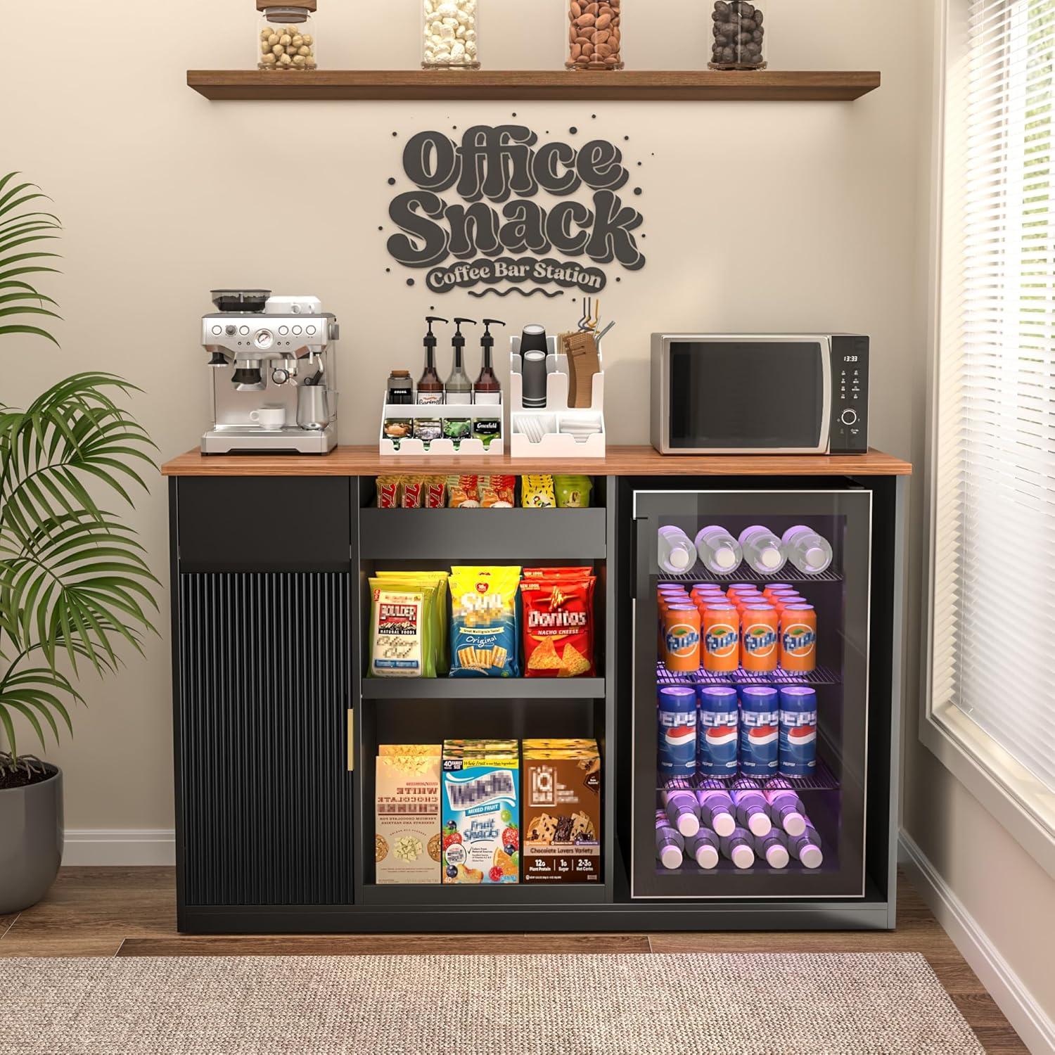Home Bar And Fridge - Snack-Bar-Schrank mit Kühlfach, Aufbewahrungsregal, Kaffeestation, Heimkino,