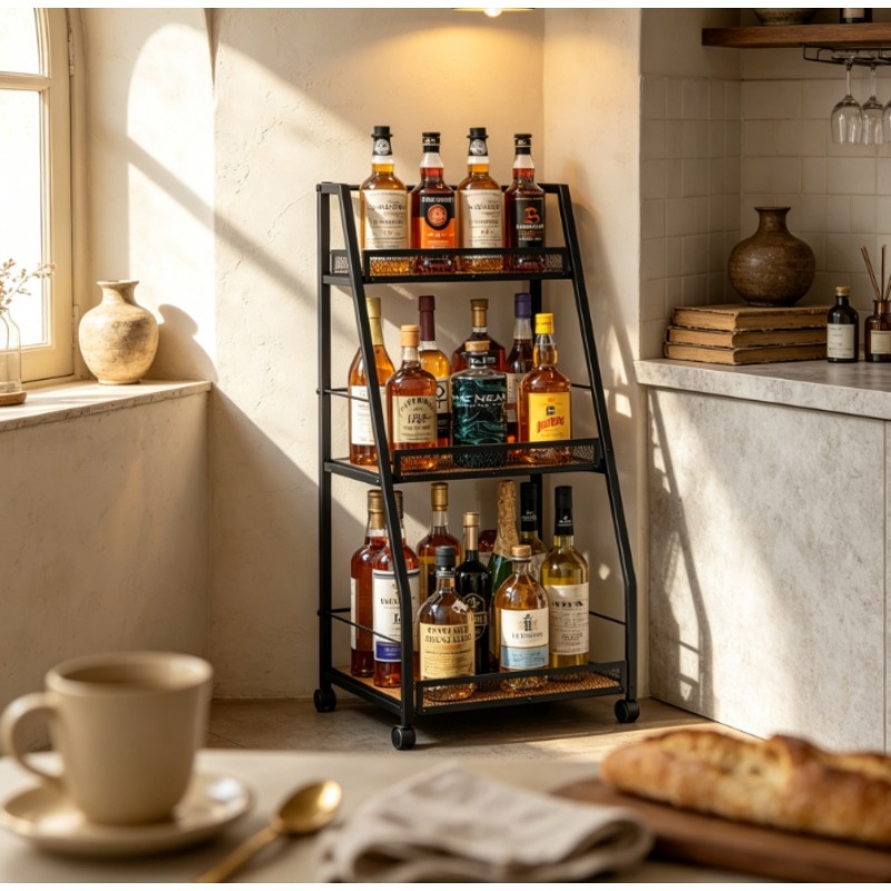 Home Bar Shelf - 3-stufiges Leiter-Weinregal, freistehendes Bodenregal für die