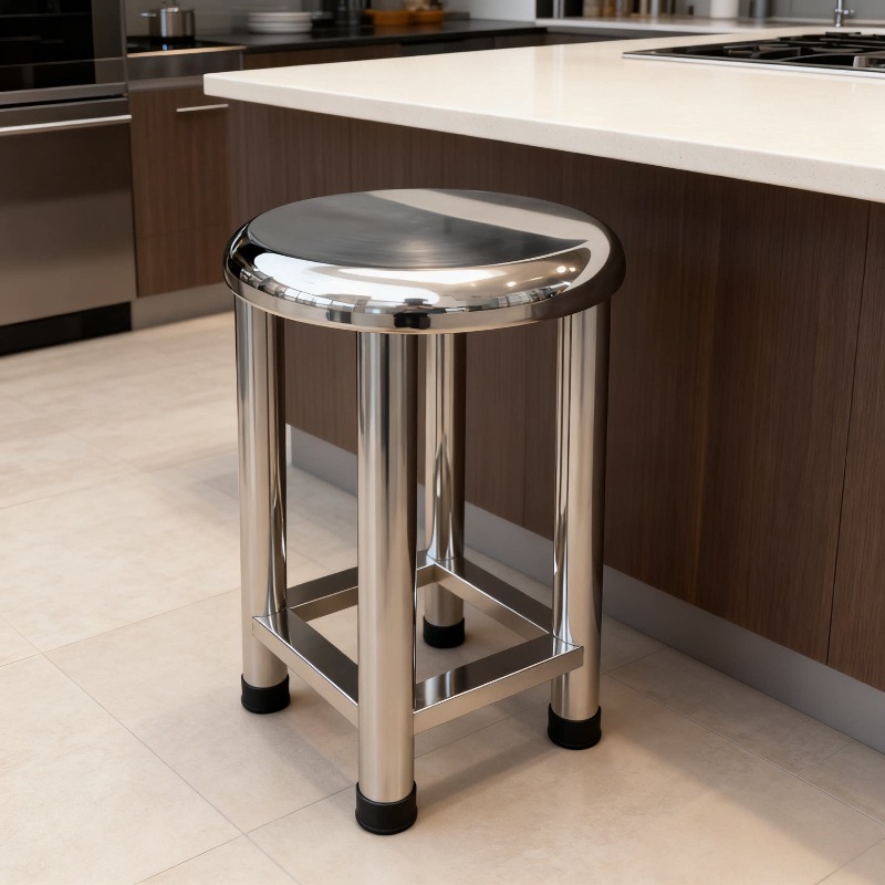 Home Bar Lounge - 304 Edelstahl Runder Hocker, Robuster Metall-Esszimmerstuhl