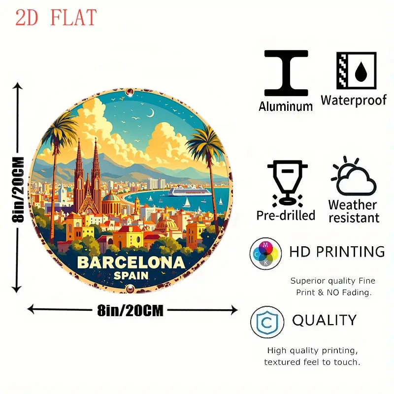 Rundes 8-Zoll-Metallschild mit – Home Barcelona Bewertung und Preis